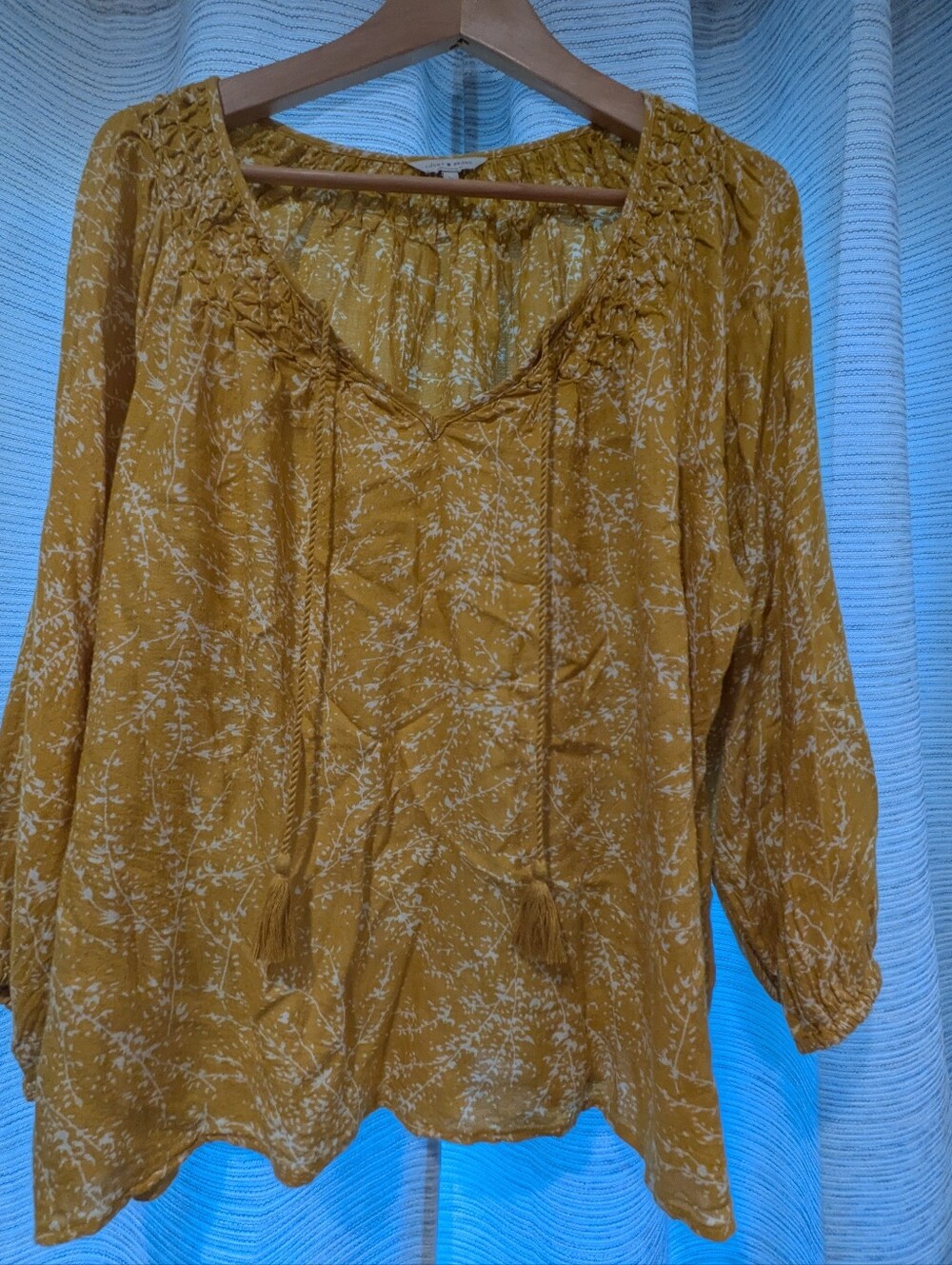 Lucky Brand Mustard Floral Peasant Tunic - L